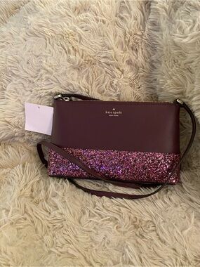NEW! kate spade Burgundy Crossbody with Pink Glitter Trim